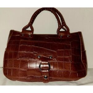Vintage MAXX New York Brown Croc Embossed Leather Satchel Handbag